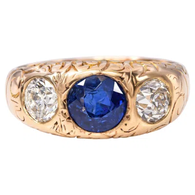 Pre-owned 1stdibs Antique Yellow Gold 1.16ct Gia No Heat Sapphire & 1.02ctw Old Euro Diamond Ring