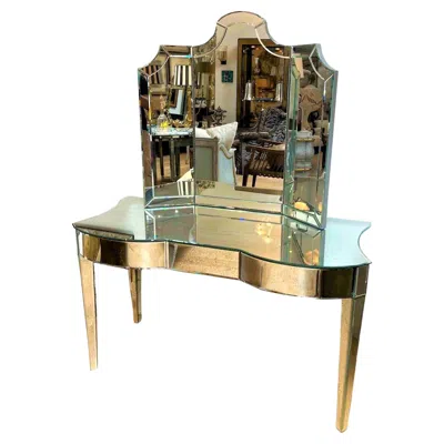 Pre-owned 1stdibs Antiqued Mirrored Vanity With Trifold Mirror, Hand-crafted, Usa, 2015, New In Gray