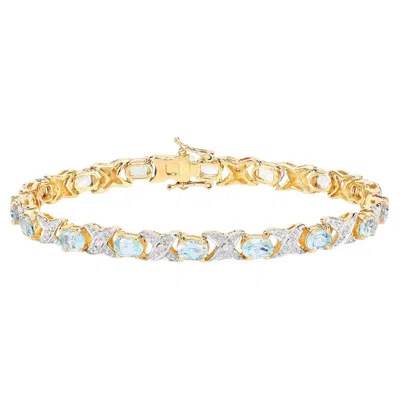 Pre-owned 1stdibs Aquamarine Bracelet White Diamonds 6.5 Carats 14k Gold Plated Silver