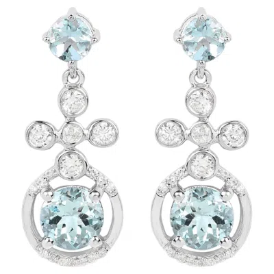 Pre-owned 1stdibs Aquamarine Dangle Earrings 4.4 Carats Rhodium Plated Silver In Multi