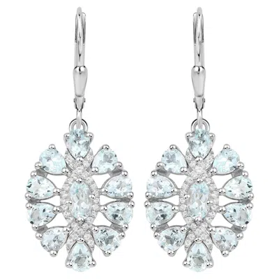 Pre-owned 1stdibs Aquamarine Dangle Earrings White Topaz 2.9 Carats Sterling Silver