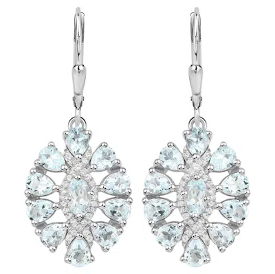 Pre-owned 1stdibs Aquamarine Dangle Earrings White Topaz 2.9 Carats Sterling Silver