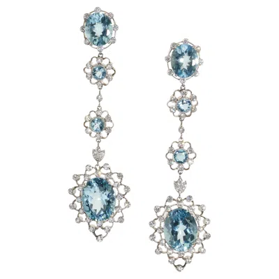 Pre-owned 1stdibs Aquamarine, Diamond And Platinum Cluster Drop Earrings, 17.37 Carats In Multi