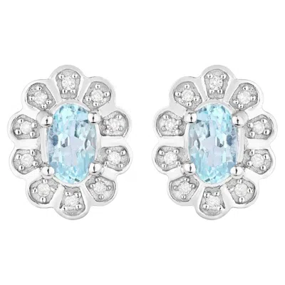 Pre-owned 1stdibs Aquamarine Earrings With Diamonds 0.42 Carats 14k White Gold