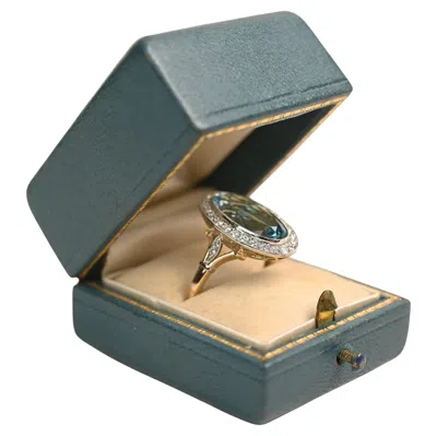 Pre-owned 1stdibs Aquamarine Halo Ring. 4.40ct Elongated Oval Aquamarine Diamond Halo Platinum In Multi