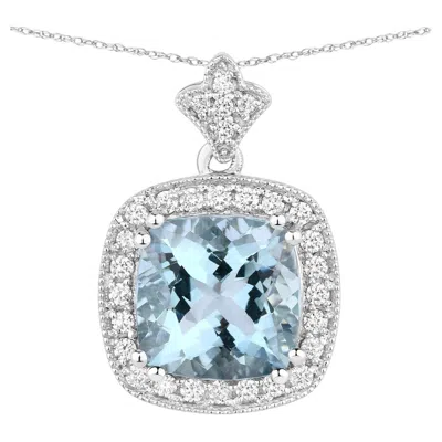 Pre-owned 1stdibs Aquamarine Pendant With Diamonds 3.26 Carats 14k White Gold