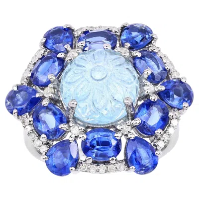 Pre-owned 1stdibs Aquamarine Ring With Kyanite 9.76 Carats Sterling Silver In Multi