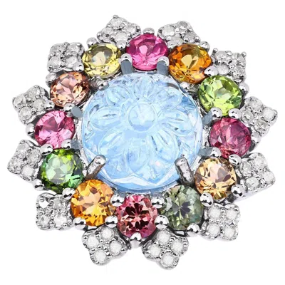 Pre-owned 1stdibs Aquamarine Ring With Multicolor Tourmaline 8.96 Carats Sterling Silver