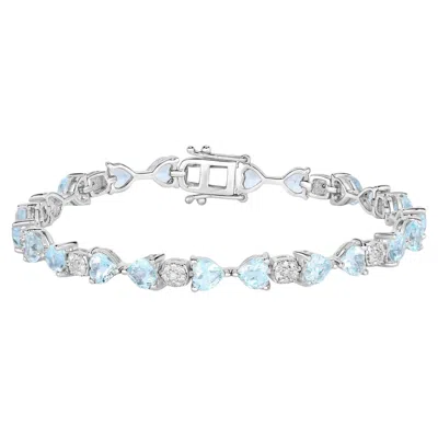 Pre-owned 1stdibs Aquamarine Tennis Bracelet Diamonds 7.35 Carats Sterling Silver In Multi