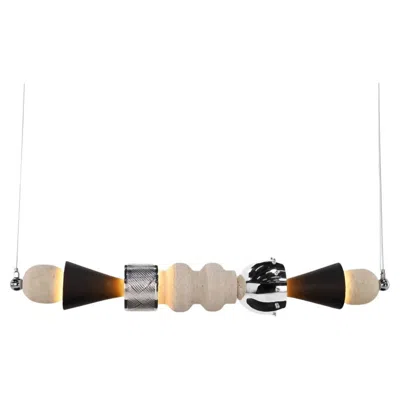 Pre-owned 1stdibs Arinna Pendant Lamp In Oak Veneer, Silver-plated Brass & Mardin Stone By Marau In Brown