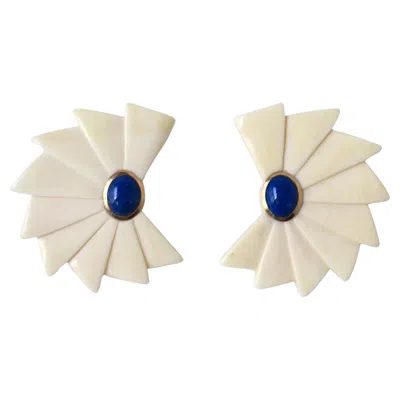Pre-owned 1stdibs Art Deco 14k Gold And Blue Lapis Earrings, 1980s 1990s