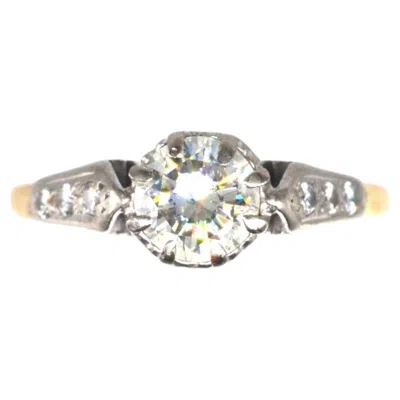 Pre-owned 1stdibs Art Deco 18ct Gold & Platinum Diamond Solitaire Ring W/ Diamond Shoulders In Multi
