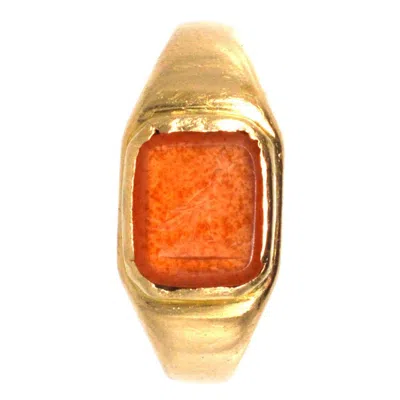 Pre-owned 1stdibs Art Deco 18ct Gold Carnelian Signet Ring With An Engraving Of A Bird In Multi