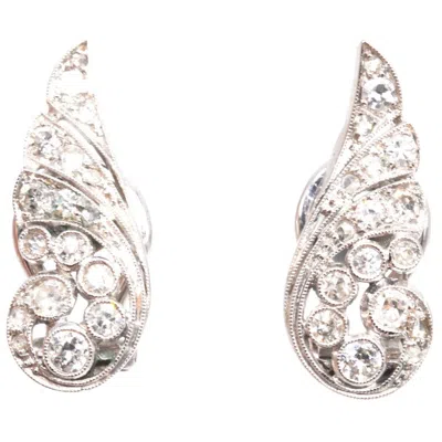 Pre-owned 1stdibs Art Deco 18ct White Gold 1.2 Carat Diamond Wing Earrings