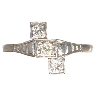 Pre-owned 1stdibs Art Deco 18ct White Gold & Platinum Three Stone Crossover Diamond Ring