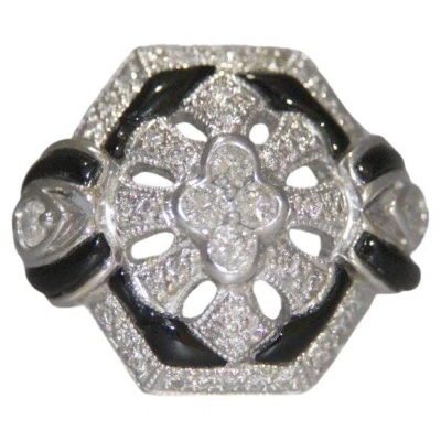 Pre-owned 1stdibs Art Deco 18k White Gold Natural Diamond Onyx Cocktail Ring, Circa 1930