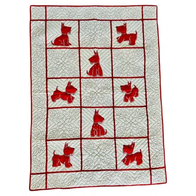 Pre-owned 1stdibs Art Deco 1930s Scottie Dog Crib Quilt With Striking Hand Quilting In Gray
