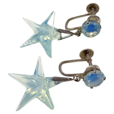 Pre-owned 1stdibs Art Deco 1930s Silver And Opaline Glass Vintage Star Earrings In Multi