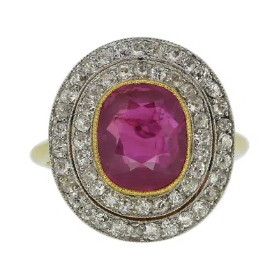Pre-owned 1stdibs Art Deco 2.50 Carat Burmese Pink Sapphire And Diamond Double Halo Ring