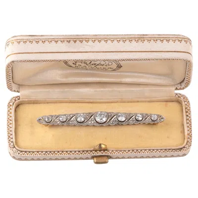 Pre-owned 1stdibs Art Deco 3ct Diamond Bar Brooch In Platinum & 18kt Yellow Gold, Italy