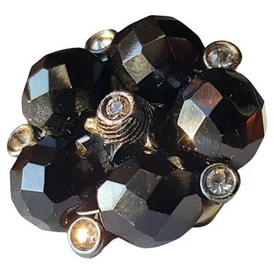 Pre-owned 1stdibs Art Deco Black Diamondfaceted Spinels & Cognac Diamonds Cast Silver Earrings 50s
