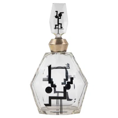 Pre-owned 1stdibs Art Deco Bohemian Glass Bottle, Original Cap, Europe, 1930s Design In Gray