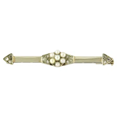 Pre-owned 1stdibs Art Deco Brooch With Pearls And Rose Cut Diamonds Up To 0.20ct 18k Gold In Red