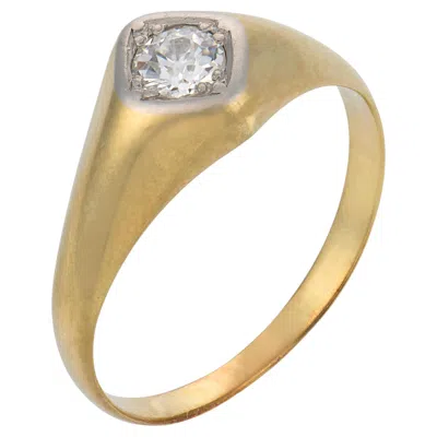 Pre-owned 1stdibs Art Deco Diamond 14k Yellow Gold And Platinum Bezel Set Ring