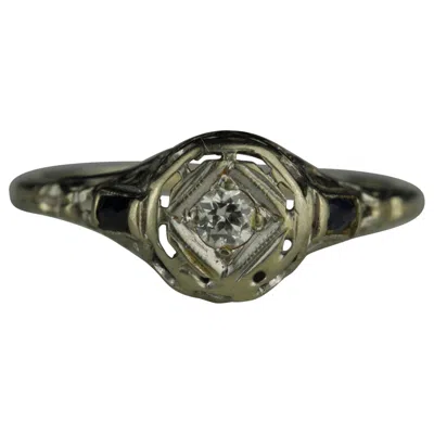 Pre-owned 1stdibs Art Deco Diamond And Blue Sapphire Three-stone Ring