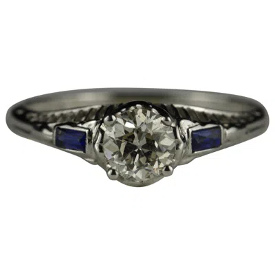Pre-owned 1stdibs Art Deco Diamond And Sapphire Three-stone Ring In Blue