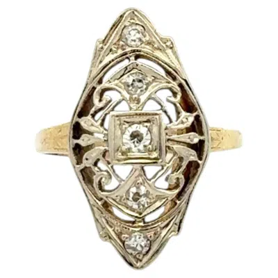 Pre-owned 1stdibs Art Deco Diamond Gold Lace Navette Vintage Cocktail Ring In Multi