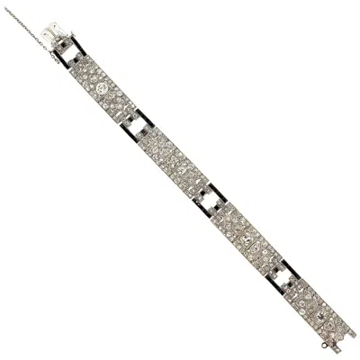 Pre-owned 1stdibs Art Deco Diamond Platinum French Cut Onyx Link Bracelet In Black