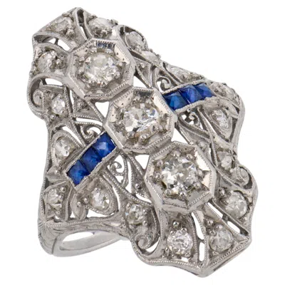 Pre-owned 1stdibs Art Deco Diamond Sapphire Platinum Ring In Blue