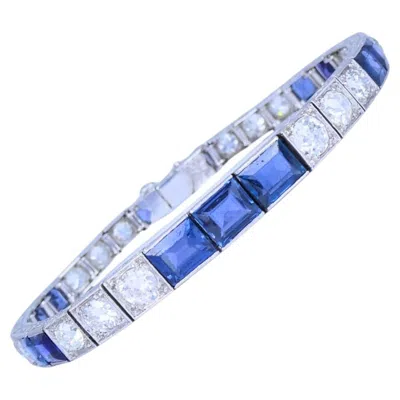 Pre-owned 1stdibs Art Deco Diamond Tennis Bracelet Sapphire Platinum Estate Jewelry In Blue