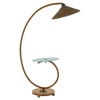 Pre-owned 1stdibs Art Deco Floor Lamp, Swedish Grace Design, Art Glass & Beech, 1930s In Brown