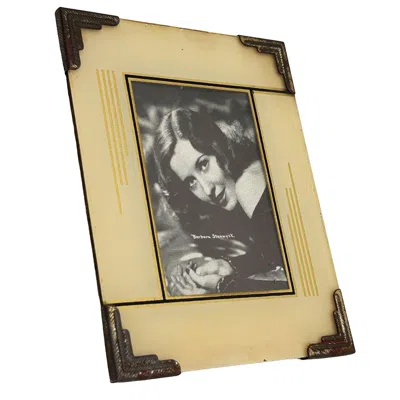 Pre-owned 1stdibs Art Deco Gold Reverse Painted Glass 4x6 Geometric Picture Frame In Sand