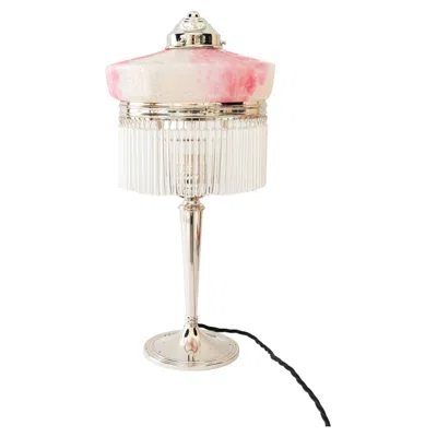 Pre-owned 1stdibs Art Deco Nickel - Plated Table Lamp With Palme Koenig Glass Shade 1920s In Sand