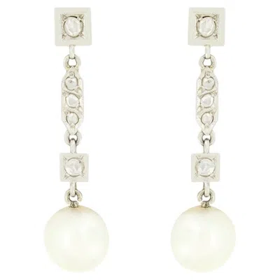 Pre-owned 1stdibs Art Deco Pearl And Diamond Drop Earrings, .c1920s In Multi