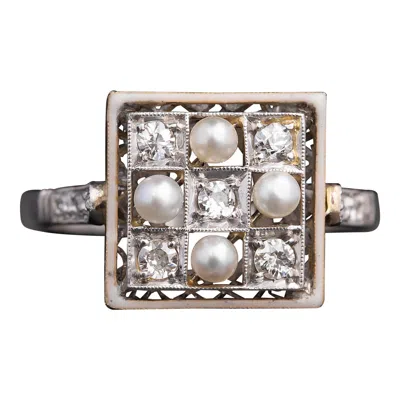 Pre-owned 1stdibs Art Deco Pearl, Diamond & Enamel Ring Circa 1930s In Multi
