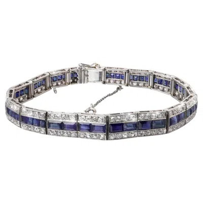 Pre-owned 1stdibs Art Deco Platinum Calibre-cut Sapphire And Diamond Bracelet In Blue