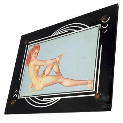 Pre-owned 1stdibs Art Deco Reverse Painted Black & Silver Glass 4x6 Streamline Picture Frame