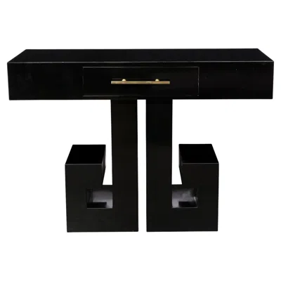 Pre-owned 1stdibs Art Deco Style Black Lacquer Greek Key Console With Brass Pull And Drawer