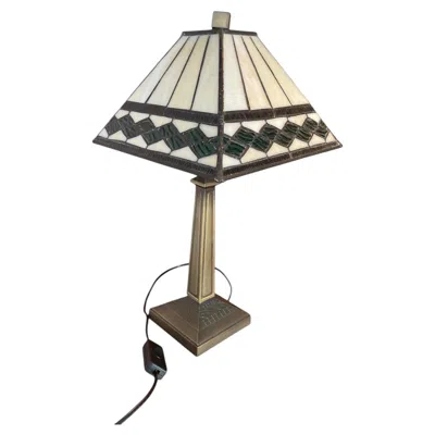 Pre-owned 1stdibs Art Deco Tiffany Table Lamp, Stained Glass, Pyramid Shade, Uk, 1980 In Brown