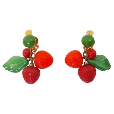 Pre-owned 1stdibs Art Deco Tutti Frutti Glass Berry Dangle Gold Brass Clip Earrings 1920s In Multi
