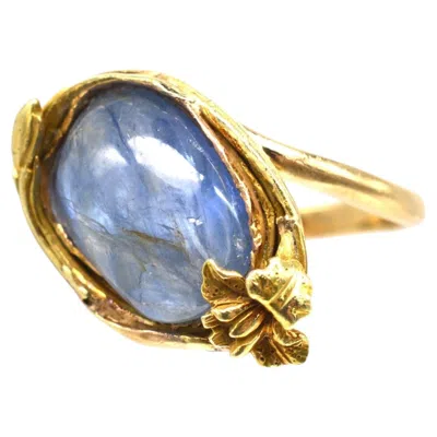 Pre-owned 1stdibs Art Nouveau 18ct Gold Double Cabochon Sapphire Ring With A Flower And Bud In Blue