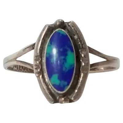 Pre-owned 1stdibs Art Nouveau Azurmalachite Milapillasmine Cabochon Mexican Silver Ring C1900 In Multi