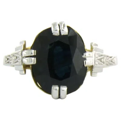 Pre-owned 1stdibs Art Nouveau Ring With Sapphire Up To 2.85ct 18k Gold And Platinum 2.9 Grams In Blue