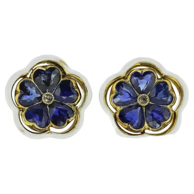 Pre-owned 1stdibs Art Nouveau Sapphire Floral Stud Earrings In Blue