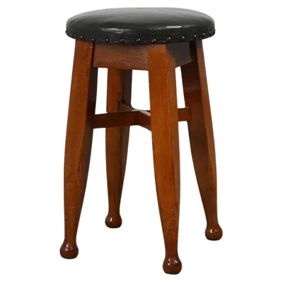 Pre-owned 1stdibs Arts & Crafts Meets Early Art Deco Oak & Leather Stool, France 1920 In Brown
