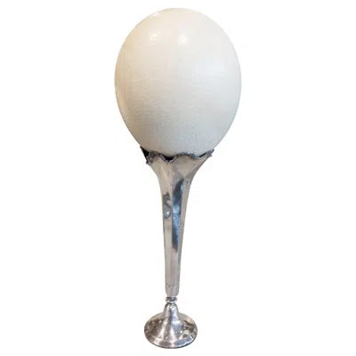 Pre-owned 1stdibs Assambled Sculpture Of Antique Ostrich Egg With Silver Base